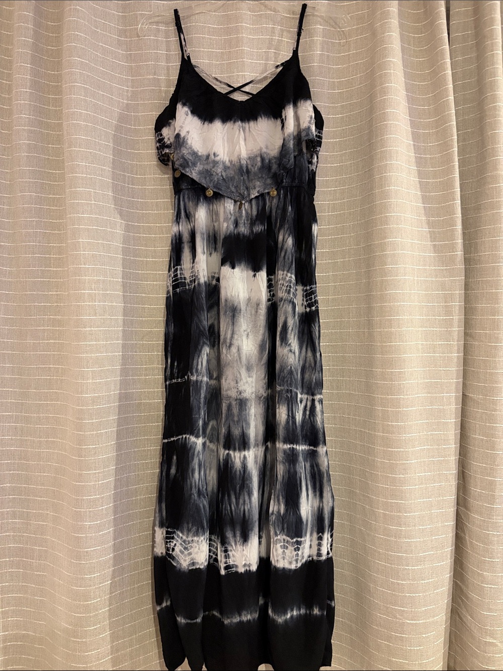 American Eagle Outfitters dark blue and White Tie-Dye Maxi Dress